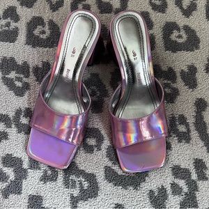 Bershka block heel pink iridescent sandal